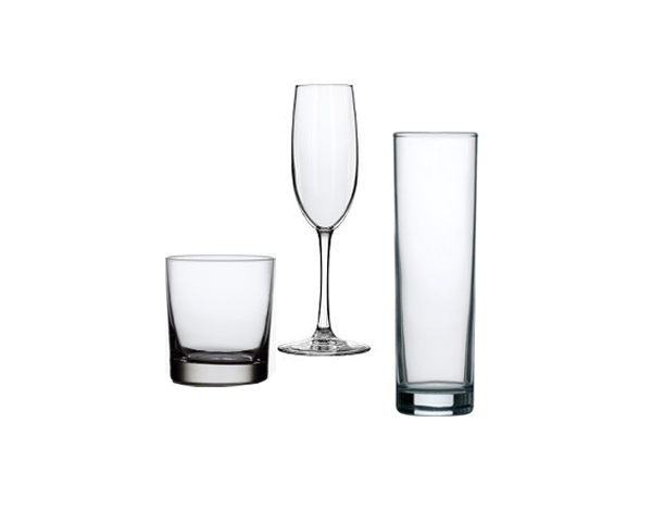 tumbler, highball and champagne flute glasses